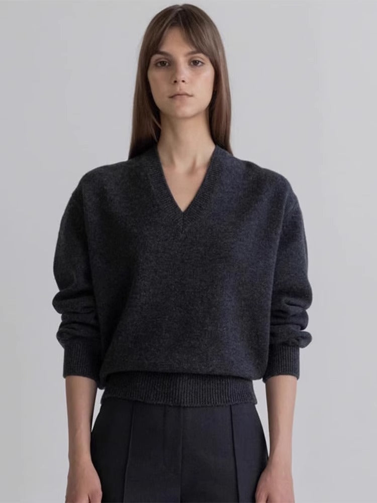 Damen Pullover V-Ausschnitt Weich Eveloria