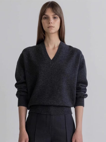 Damen Pullover V-Ausschnitt Weich Eveloria