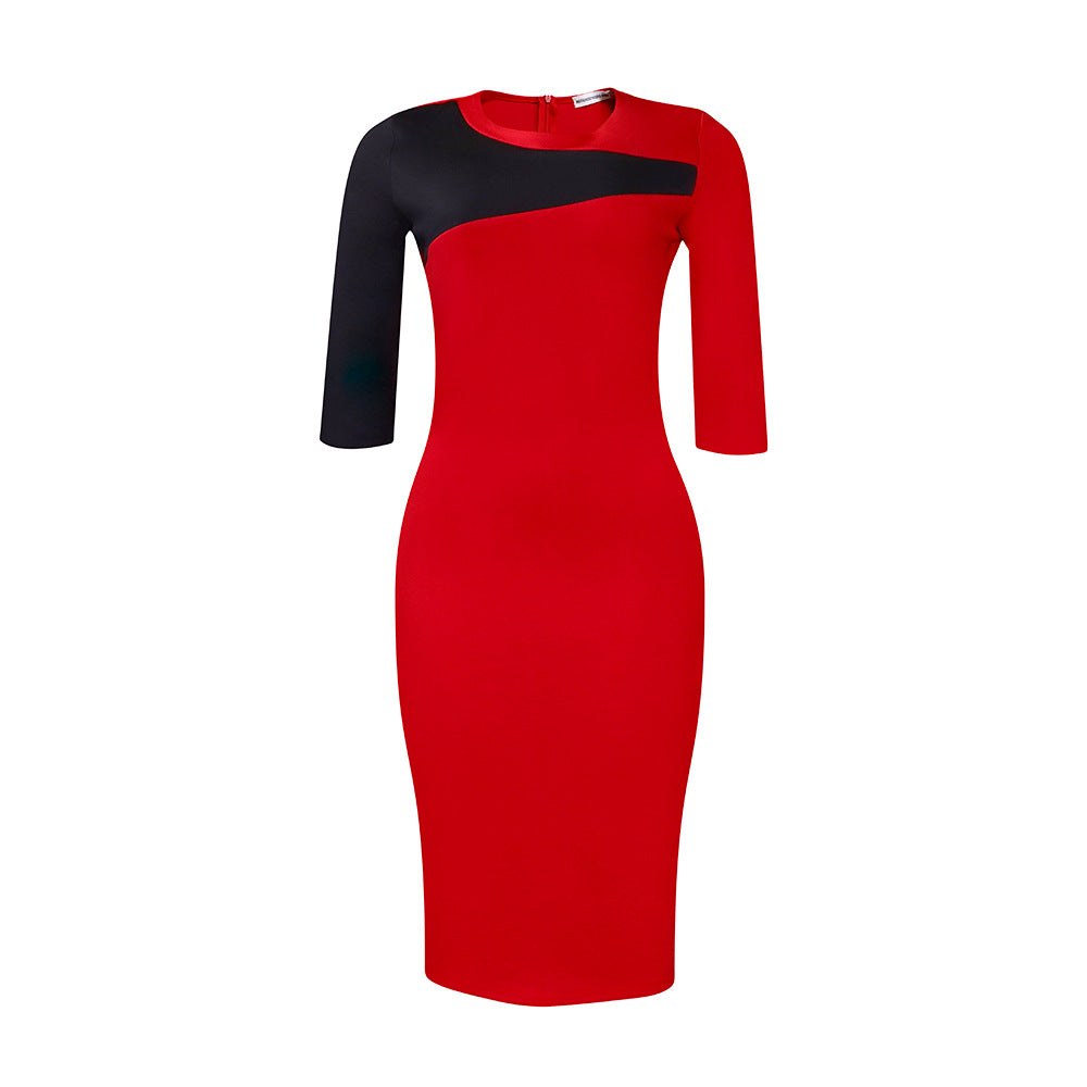 Damen Kleid mit Kontrastärmeln Figurbetont Eveloria