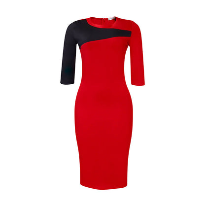 Damen Kleid mit Kontrastärmeln Figurbetont Eveloria