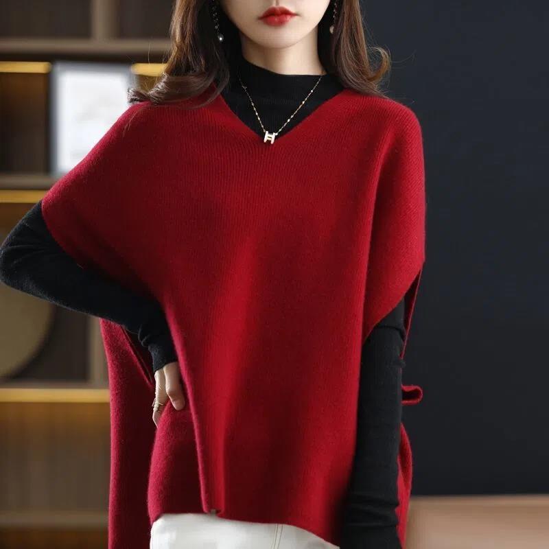 Damen Strickponcho V-Ausschnitt Eveloria - Eveloria