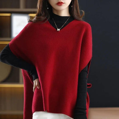 Damen Strickponcho V-Ausschnitt Eveloria - Eveloria
