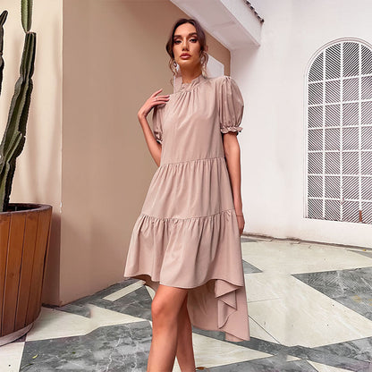 Damen Sommerkleid Puffärmel Asymmetrisch