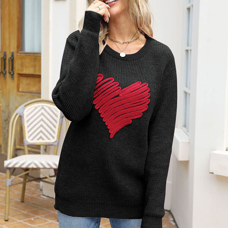 Damen Strickpullover Herz-Applikation Eveloria