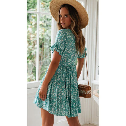 Damen Sommerkleid Florale Rüschendetails Luftig
