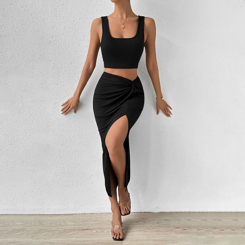 Damen Wickelkleid Asymmetrischer Schlitz Knötchen-Detail