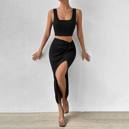 Damen Wickelkleid Asymmetrischer Schlitz Knötchen-Detail