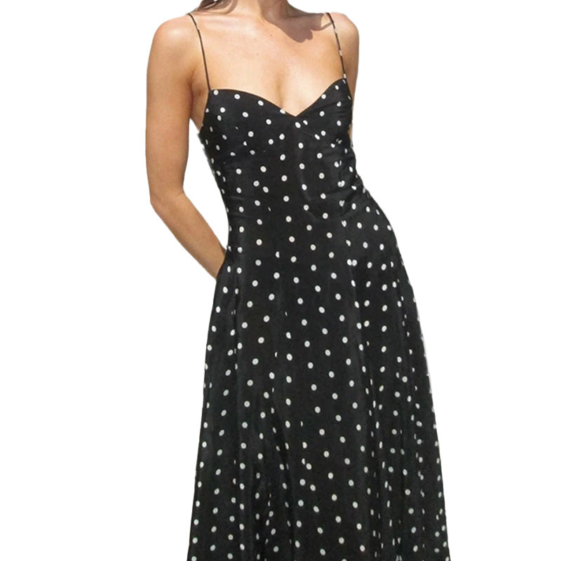 Damen Maxikleid Gepunktet Spaghettiträger