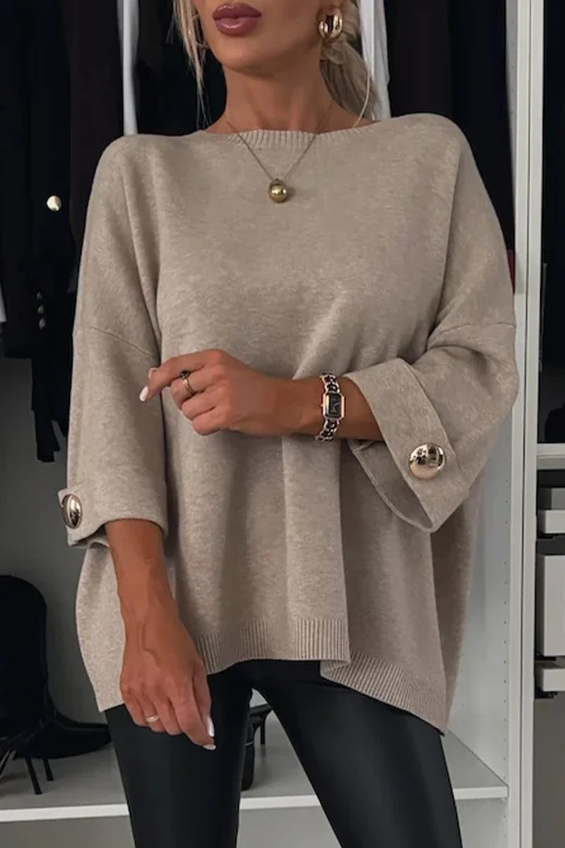 Damen Oversized Pullover mit Knopfdetails Elegantes Design Beige
