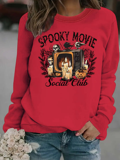 Damen Sweatshirt Spooky Film-Motiv Lässiger Schnitt Eveloria