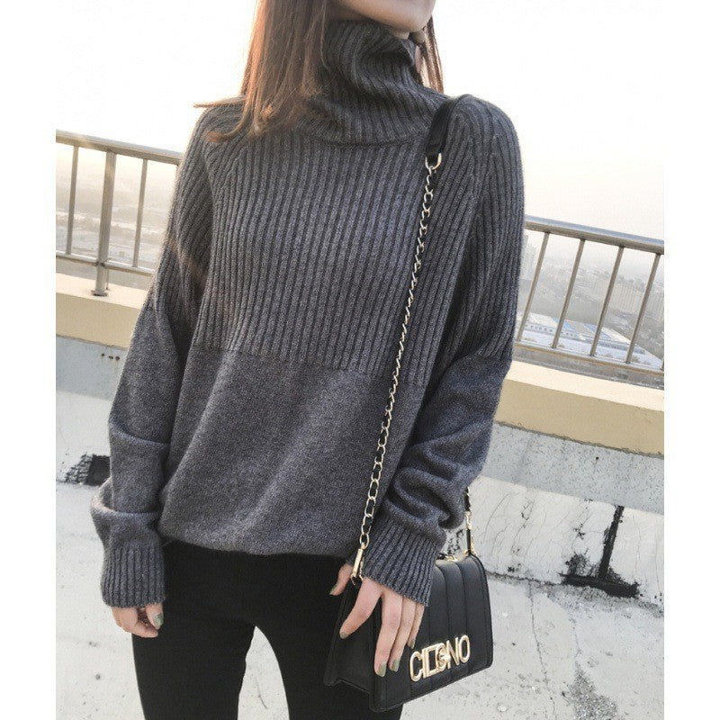Damen Strickpullover Hochgeschlossener Kragen Rippstruktur Eveloria
