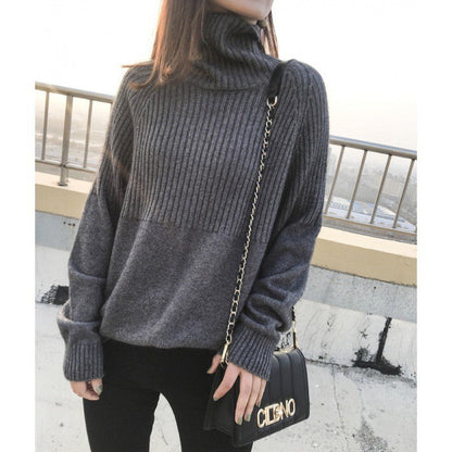 Damen Strickpullover Hochgeschlossener Kragen Rippstruktur Eveloria