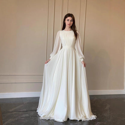 Damen Langkleid mit Taillenband und Ballonärmeln Eveloria - Eveloria