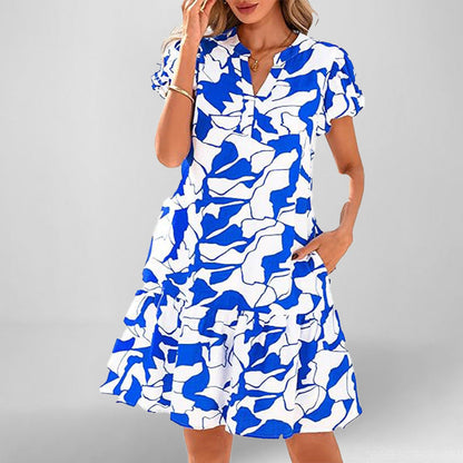 Damen Kleid Kurzarm Fließend Rüschensaum Eveloria