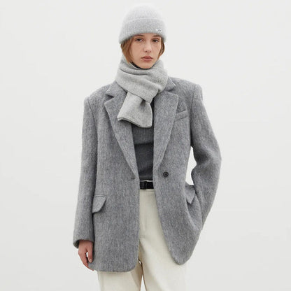 Damen Wollblazer Moderner Schnitt Kuschelig Anthrazit Eveloria