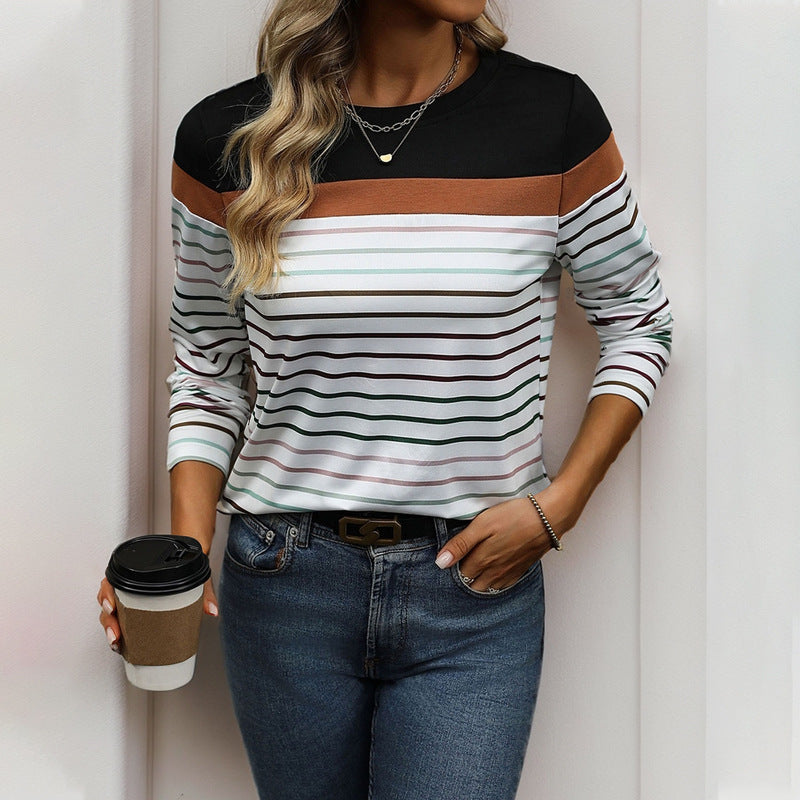 Damen Langarmshirt Streifenmuster Baumwolle Eveloria