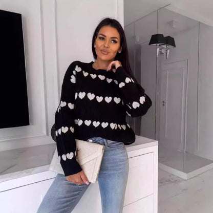 Damen Kuschelpullover Weiches Herzmuster Strick Eveloria