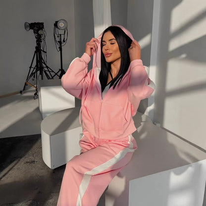 Damen Sportset Hoodie Jogginghose Bequem Grau Eveloria