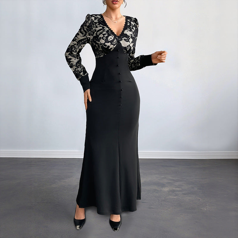 Damen Maxikleid Spitze Tailliert