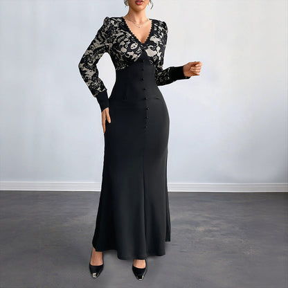 Damen Maxikleid Spitze Tailliert