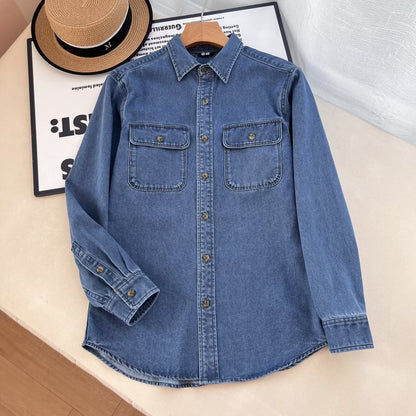 Damen Denim Hemdbluse mit Brusttaschen Blau