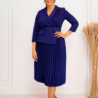 Damen Blazer-Kleid mit Plissee und Taillengürtel Eveloria