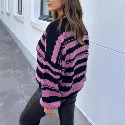 Damen Grobstrickpullover Modernes Muster Lockere Ärmel Eveloria