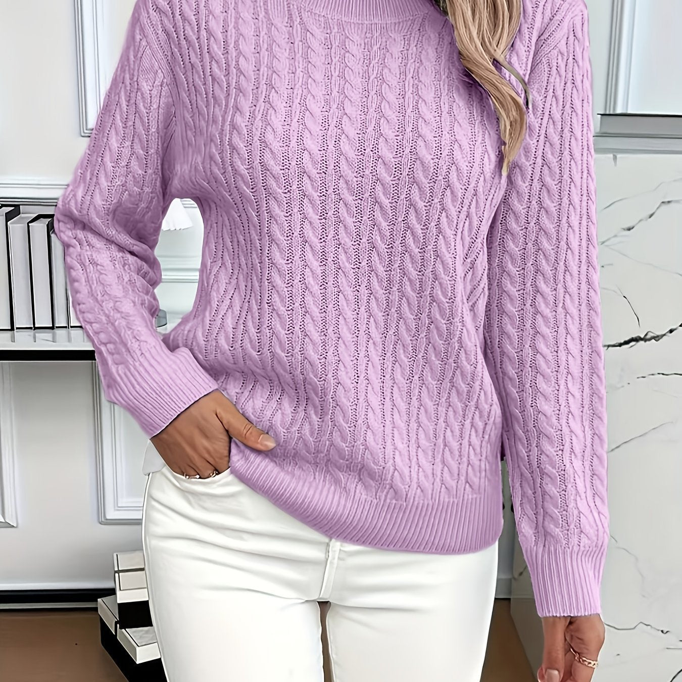 Damen Strickpullover Zopfdesign Elegantes Design