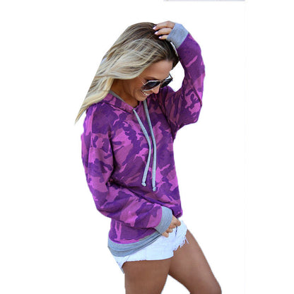 Damen Hoodie Camouflage Muster Kängurutaschen