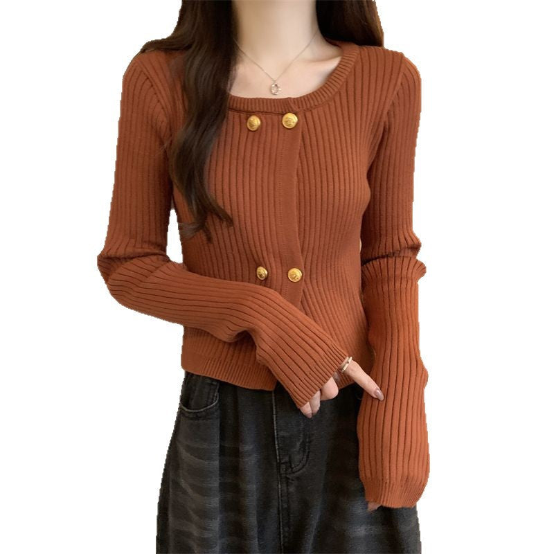Damen Cardigan aus Strickstoff mit Knöpfen Dekorativ Grau
