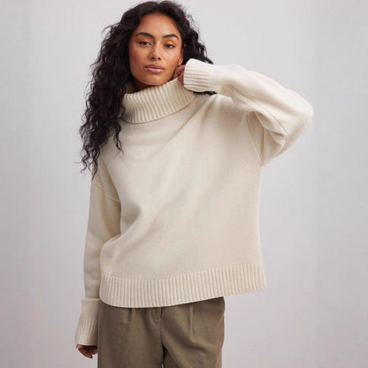 Damen Rollkragenpullover Feinstrick Beige