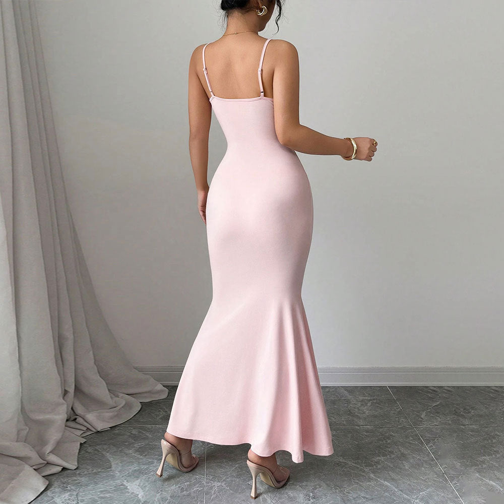 Damen Maxikleid Spaghettiträger Raffiniertes Drapierdesign Eveloria