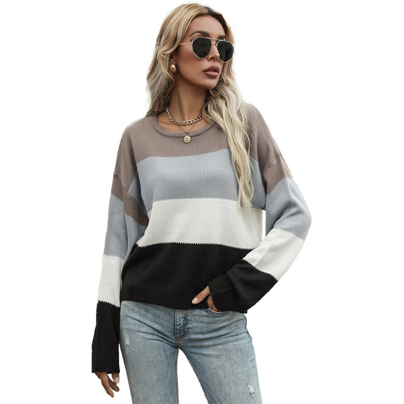 Damen Strickpullover Leichter StreifenmusterLocker Eveloria