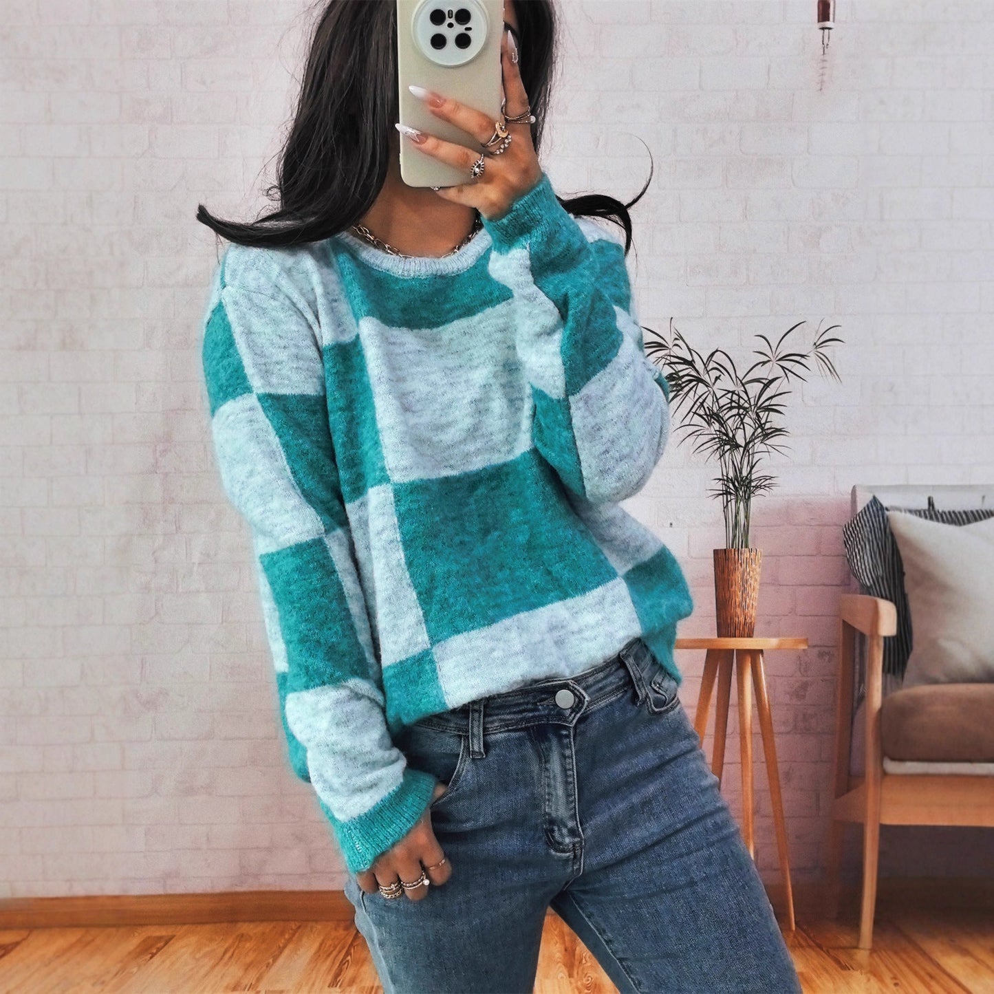 Damen Pullover Karomuster Modern Eveloria