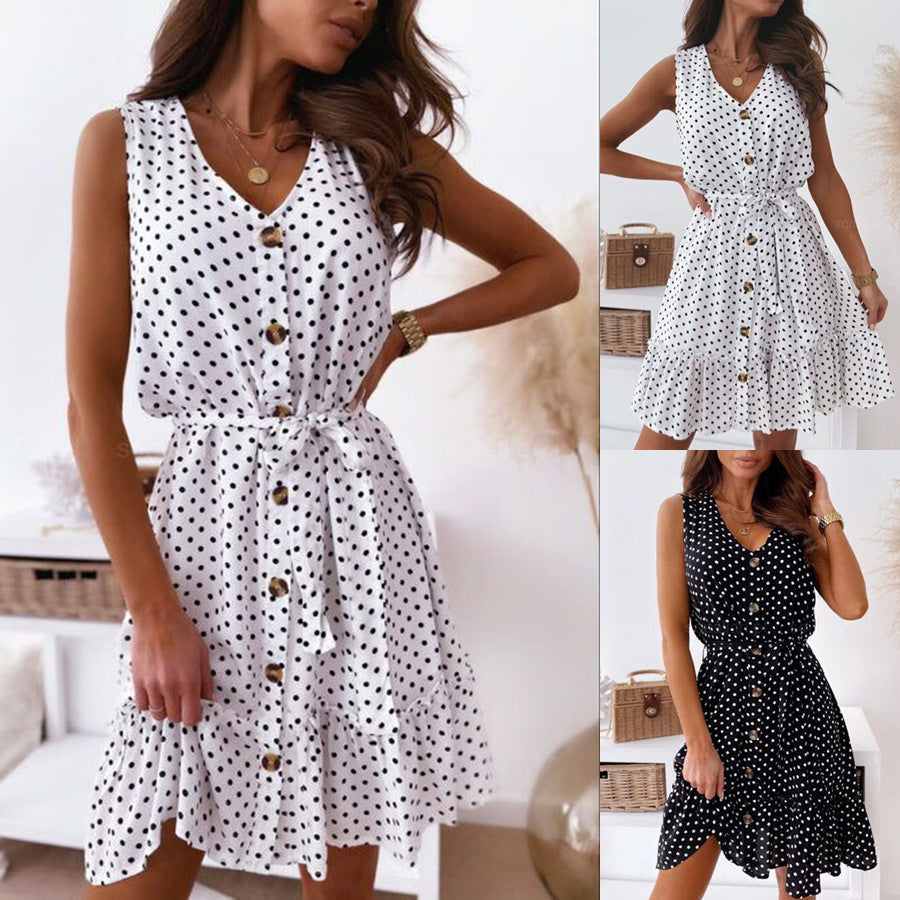 Damen Knielanges Sommerkleid mit Knöpfen und Gürtel - Eveloria