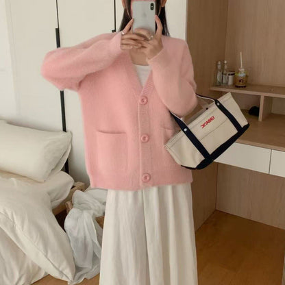 Damen Flauschiger Cardigan mit Knöpfen und Taschen Eveloria