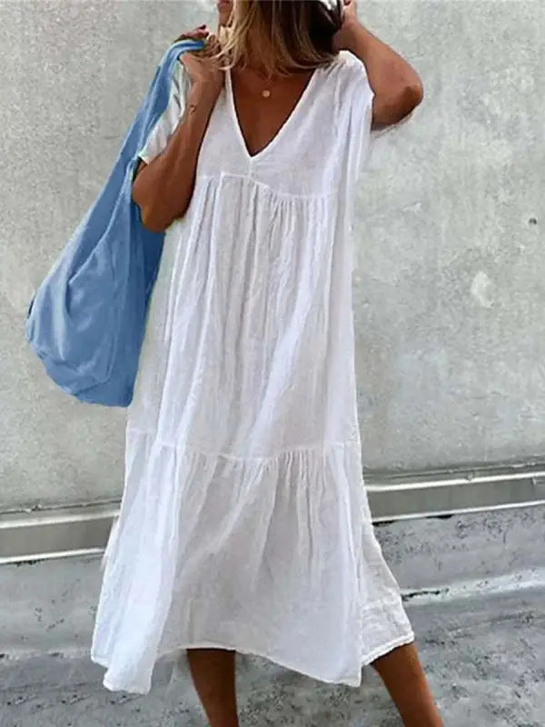 Damen Sommerkleid V-Ausschnitt Volumöser Rock Eveloria