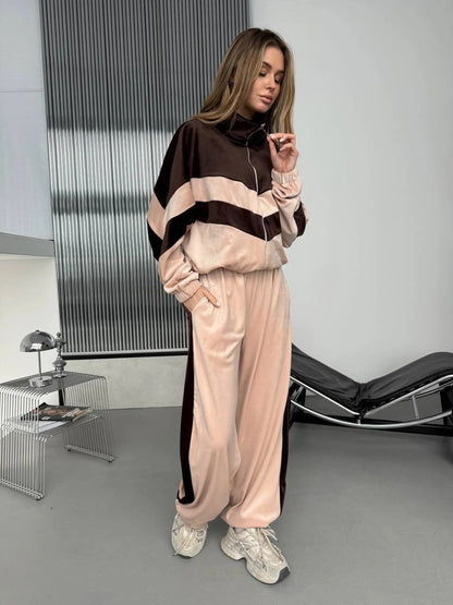 Damen Jogginganzug Velours Streifen
