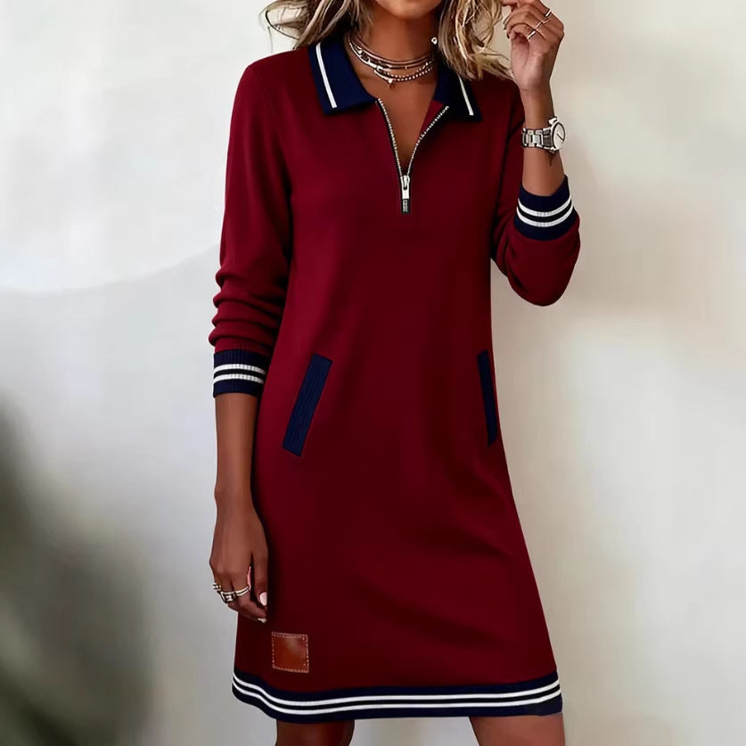 Damen Freizeitkleid Sportlicher Kragen Reißverschluss Eveloria