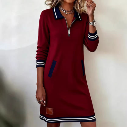 Damen Freizeitkleid Sportlicher Kragen Reißverschluss Eveloria