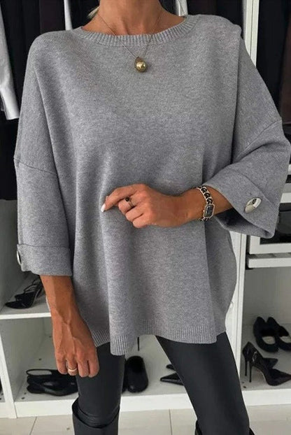 Damen Strickpullover Weit Ärmel Knopfdetails Eveloria
