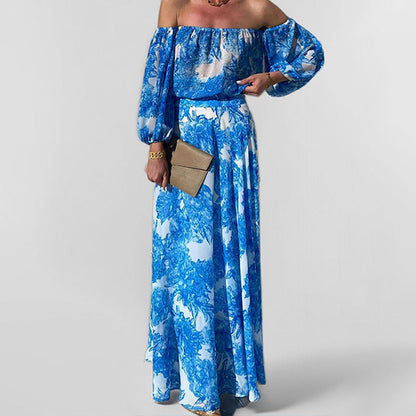 Damen Maxikleid Off-Shoulder Floralmuster Weiß
