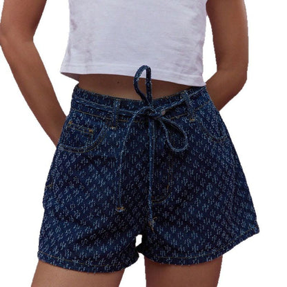 Damen Denim Shorts Verstellbarer Bund Lässiger Schnitt Blau