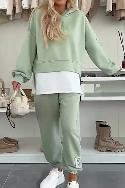 Damen Hoodie-Set Elastischer Bund Voluminöse Ärmel Grau