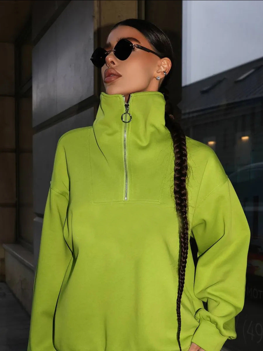 Damen Fleece Sportanzug Hochgeschlossener Kragen Praktischer