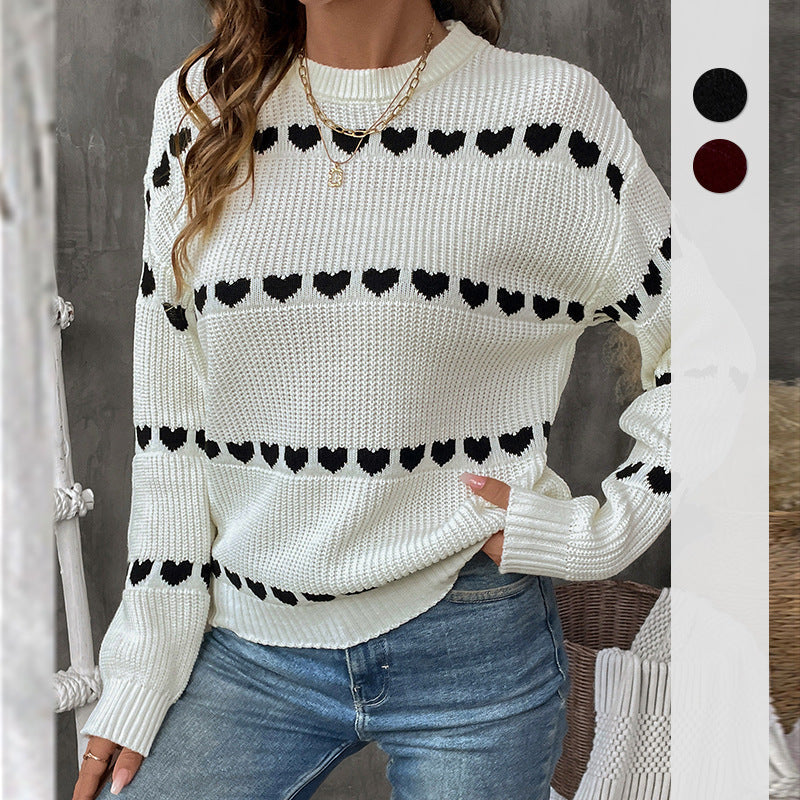 Damen Strickpullover Herzmotiv Lässiger Schnitt Eveloria - Eveloria