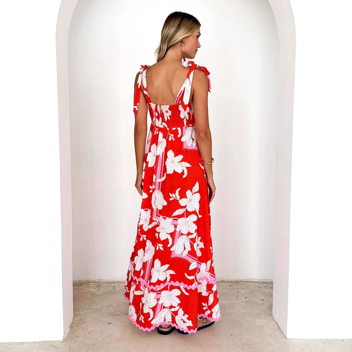 Damen Maxikleid mit Trägerdesign und Druck