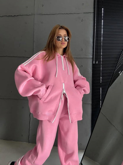 Damen Hoodie Doppelter Reißverschluss Lässiger Schnitt Eveloria