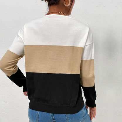 Damen Pullover V-Ausschnitt Farbblock-Design Eveloria