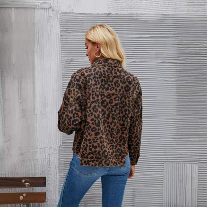 Damen Jeansjacke Leopardenmuster Eveloria